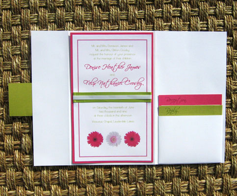 blank pink and green wedding invitation
